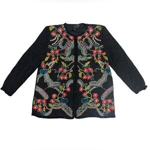 🔥DIANE FREIS vintage 1990s SILK beaded floral embroidered jacket size medium